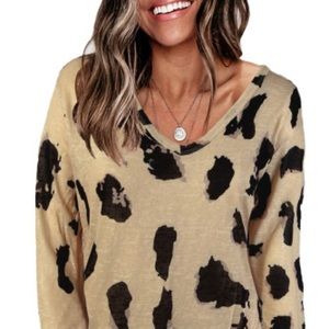 Long Sleeves Leopard Print Blouse